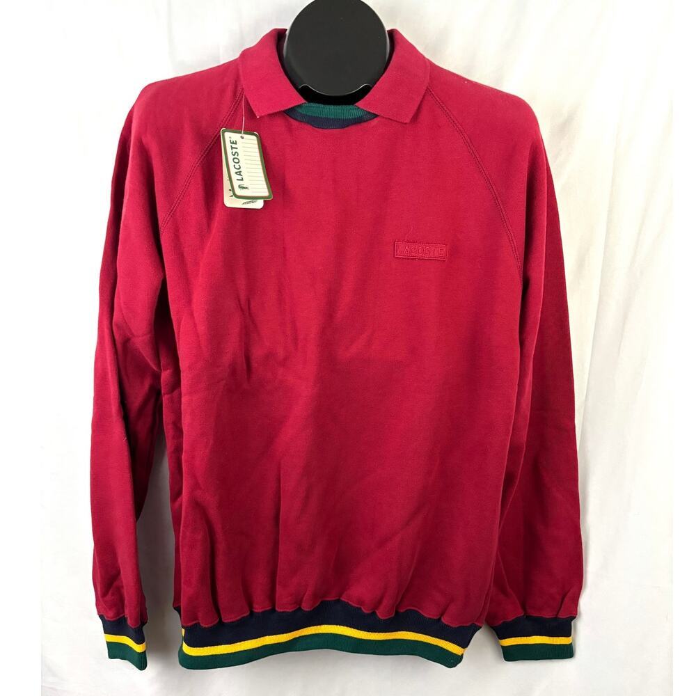 Vintage 1990s Lacoste IZOD Red Long Sleeve Polo‎ Shirt Medium NEW Sweatshirt